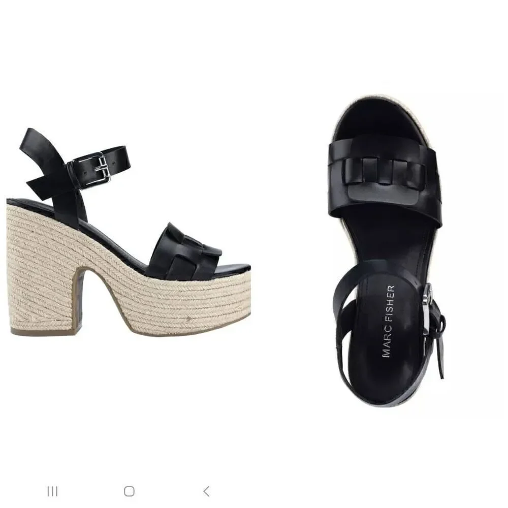 Marc Fisher Viga Black Espadrilles Heels Shoes Size 10